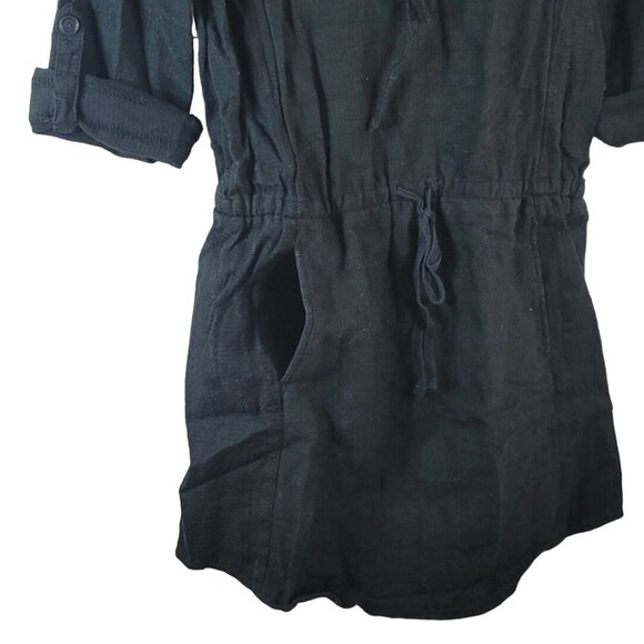 Lou & Grey Mini Dress Black Small 100% Cotton Pocket Roll Tab Lace Up Drawstring - Picture 5 of 9